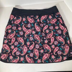 Womens Lands End Paisley Skort 8 Black Pink Green Pockets Polyester Spandex Nylo